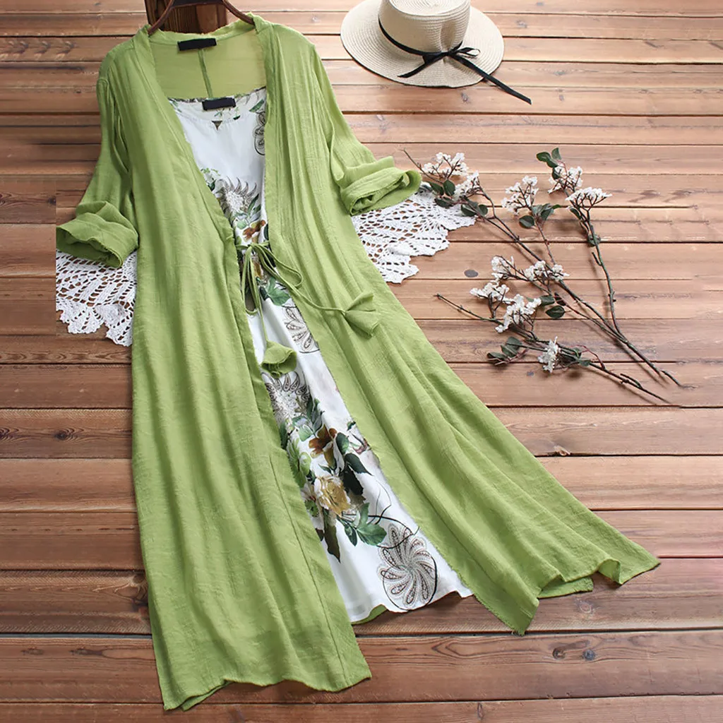 

3/4 Boho Dress Print Lace Floral Women Two-piece O-Neck Sleeve Pearl Sleeve Dress for Women Womens Midi Dresses Casual Summer