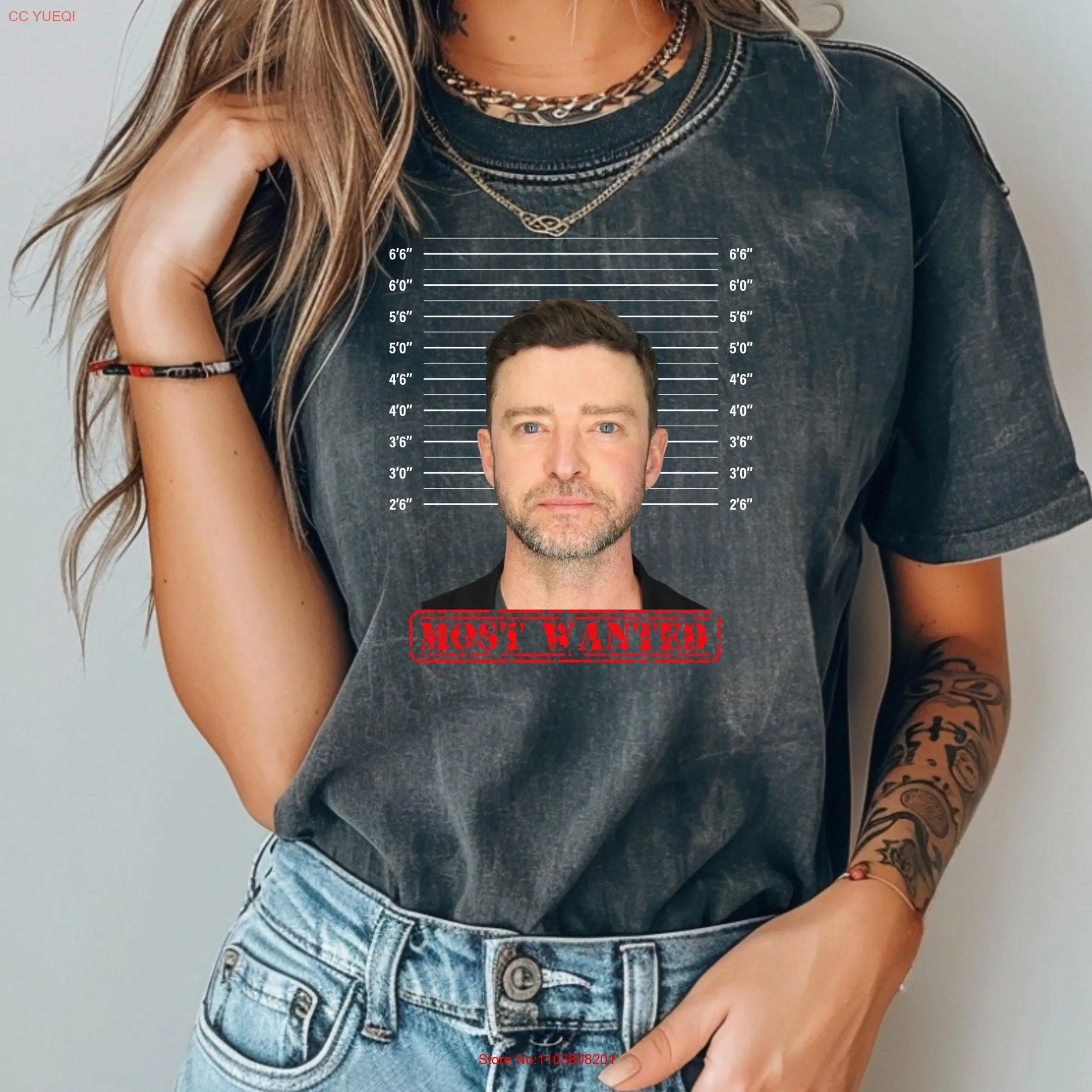 Justin Timberlake Mugshot T Shirt Most wanted Black and White Mug Shot Fan JT ConcerT Boy Band long or short sleeves