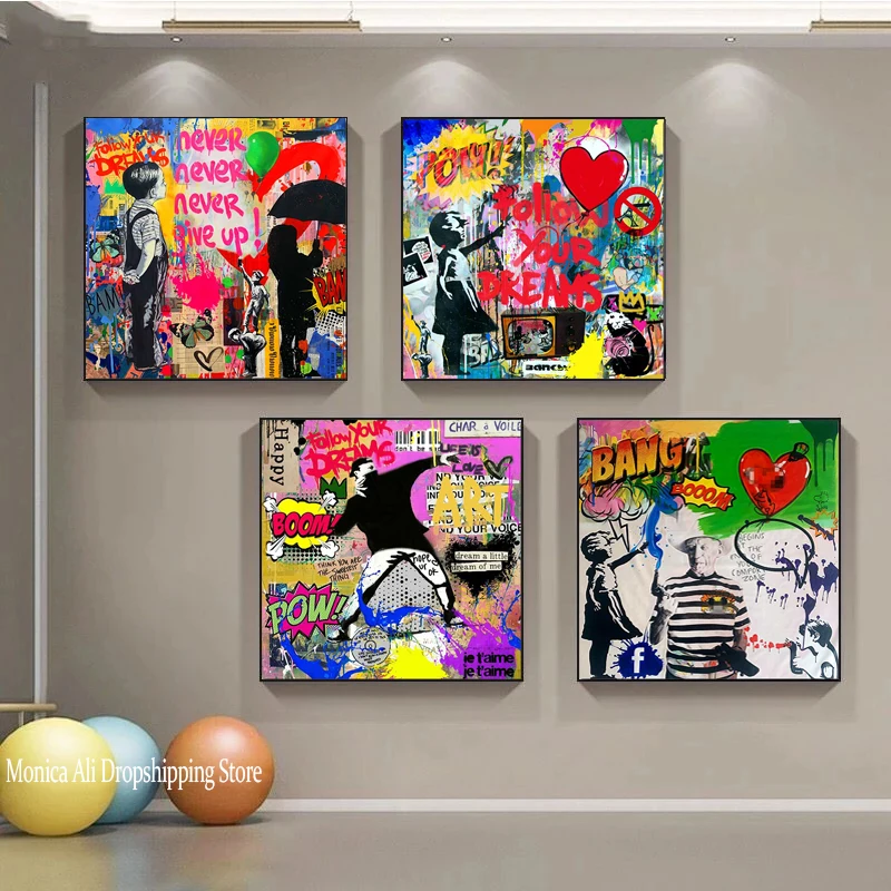 

Never Give Up Inspirational Canvas Painting Graffiti Street Pop Artwork Wall Art Poster Prints Picture Modern Home Decor Mural