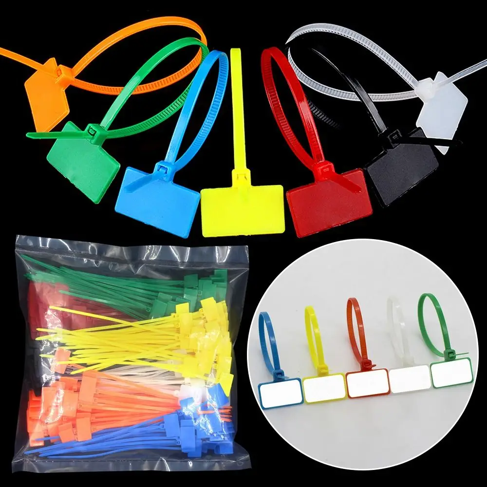 100Pcs Colorful Nylon Cable Ties Plastic Label Strapping Tape Easy Mark Tag Labels Self-locking Zip Ties Mesh Wire Marker Tools