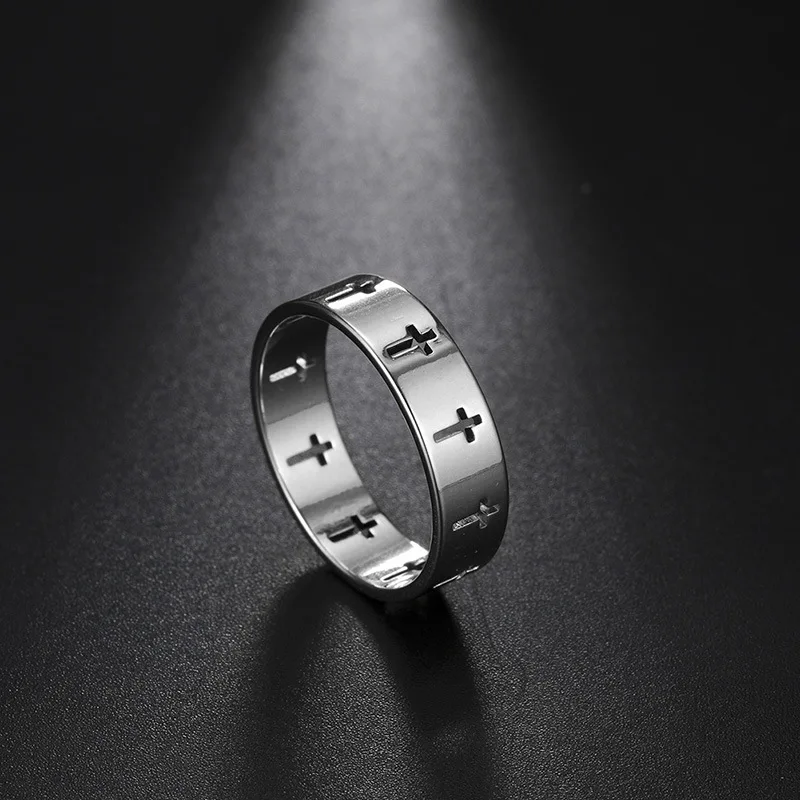 

COOLTIME Stainless Steel Couple Rings Silver Color Supernatural Cross Women's Men's Ring Engagement Wedding Gift Fashion Jewelry