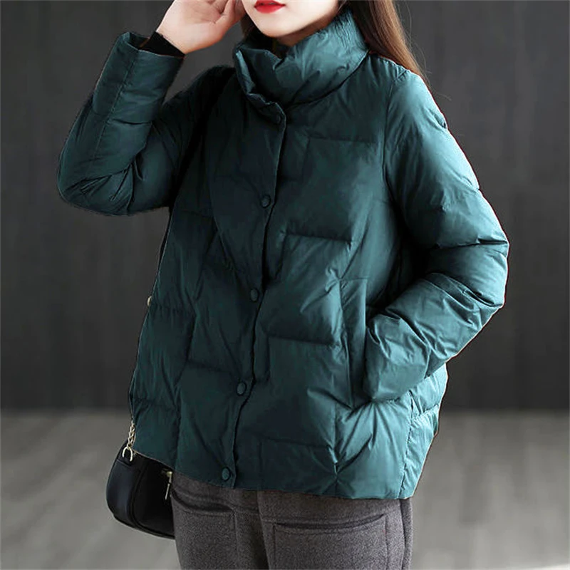 New Women Winter Coat Fluffy Cotton White Duck Down Jacket Ultralight Portable Solid Parka Baggy Fashion Bread Clothes Outerwear