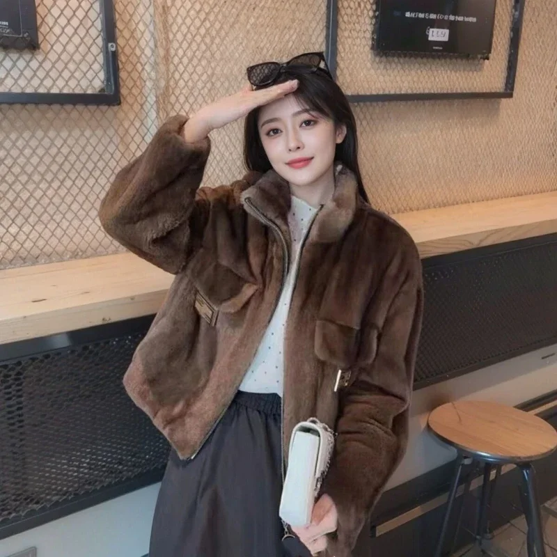 2025 зимняя новая женская шуба из искусственной норки с длинным рукавом на молнии