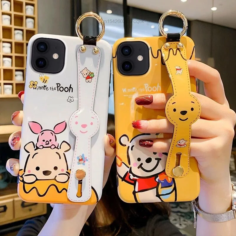 

Disney Cute Cartoon Winnie Piglet Case With Wristband For Iphone 11 12 13 Pro Max Mini Se X Xs Xr 6 7 8 Plus Shockproof Girl Y2k