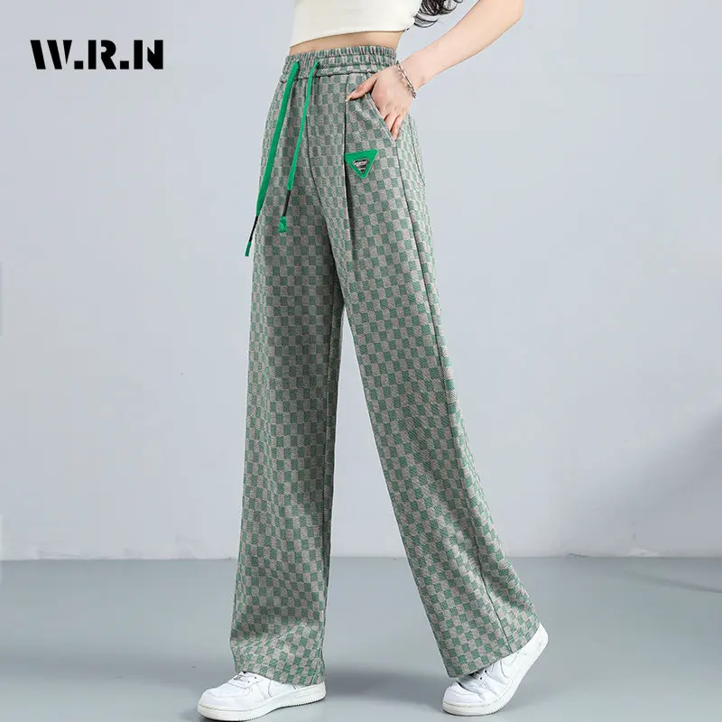 2023 Summer Casual Geometric Print High Waist Wide Leg Pants For Women Fashion Loose Drwstring Soft Full Length Trousers