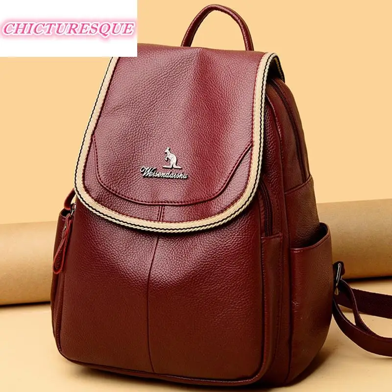 

Повседневный женский рюкзак, брендовый кожаный вместительный школьный ранец для молодых девушек, модная сумка на ремне с двойной молнией