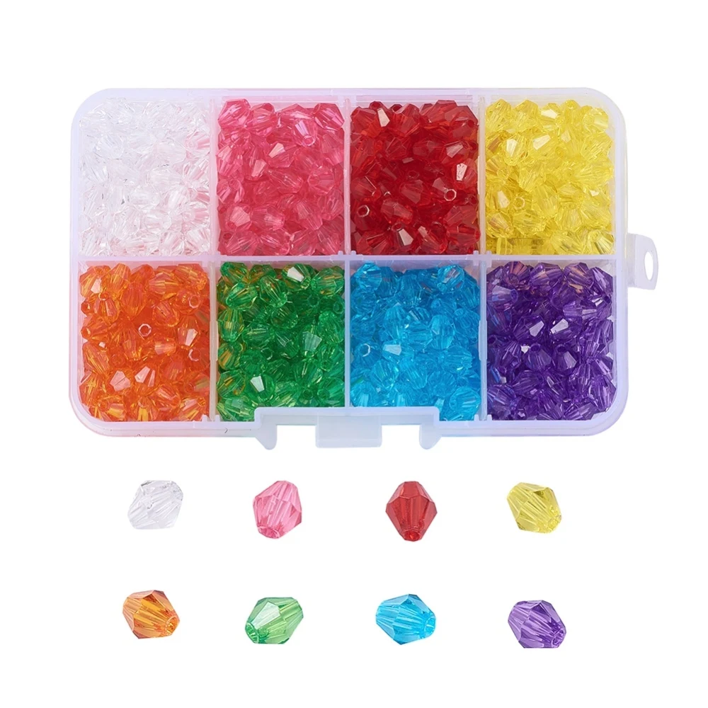 

1Box Transparent Acrylic Beads Bicone Faceted Mixed Color 6x5.5mm Hole: 2mm 728pcs/box