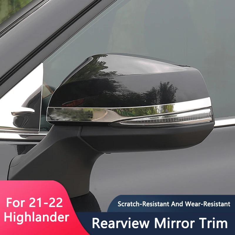 

QHCP Rearview Mirror Anti-scratch Strip Stainless Steel Car Side Mirrors Decor Sticker Trim For Toyota Highlander XU70 2021 2022