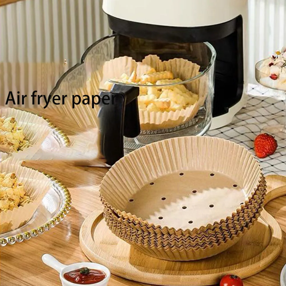 

50/100pcs Air Fryer Disposable Paper Liner Non-Stick Mat Steamer Round Paper for Kitchen Baking Oil-proof Oil-absorbing Paper