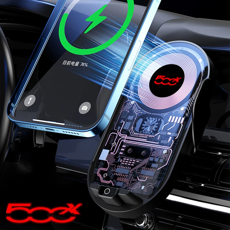 

For Fiat 500X Punto For Abarth Stilo Palio Bravo Doblo Styling Car phone stand wireless charger transparent outlet smart