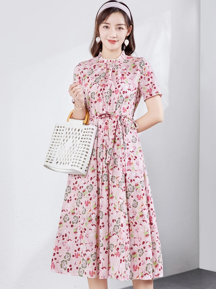 Женское платье из чистого хлопка с цветочным принтом Новинка лета 2024 облегающие