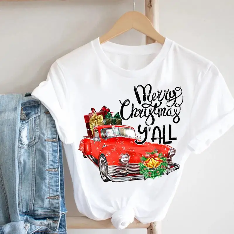 

Women Truck 90s Style Sweet Merry Christmas New Year Trend T-shirts Cartoon Fashion Top Graphic Tshirt Holiday Travel Tee
