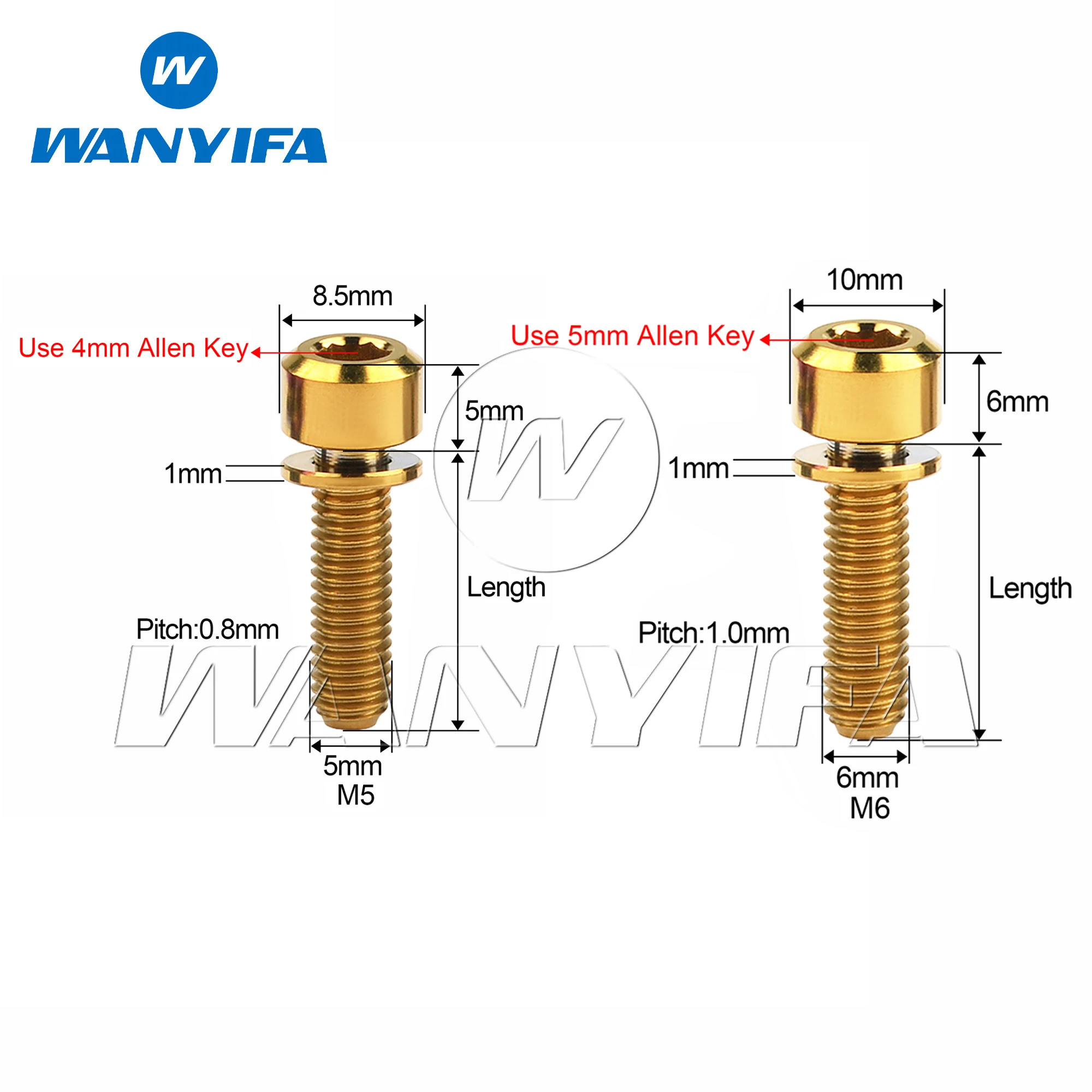 Титановые болты Wanyifa 6 шт. M5/M6x16 18 20 25 30 35 мм с фаской шестигранной головкой и