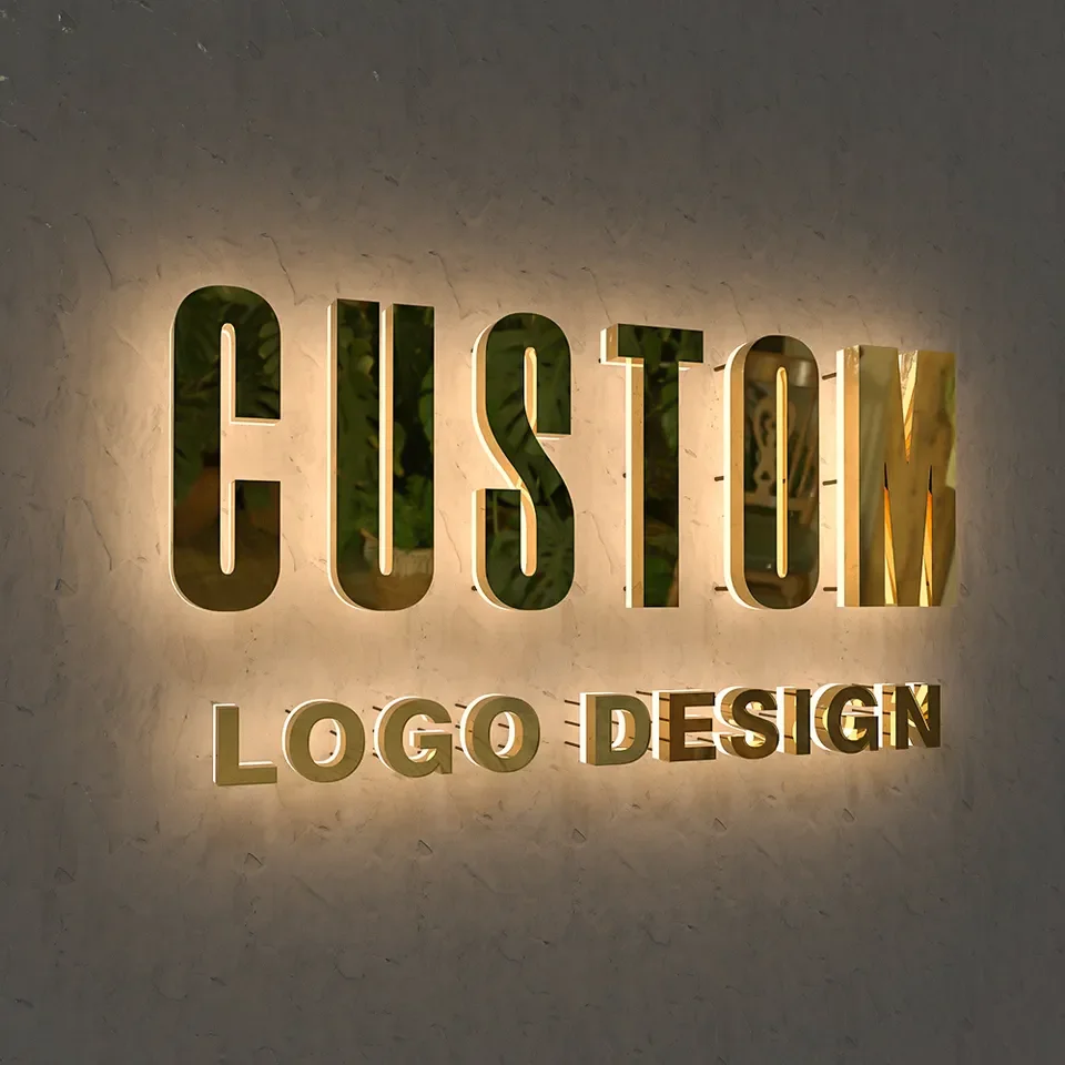 

Metal Led Custom Logo Sign Custom 3D Gold Stainless Steel Signage Business Logo Wall Signs With Acrylic