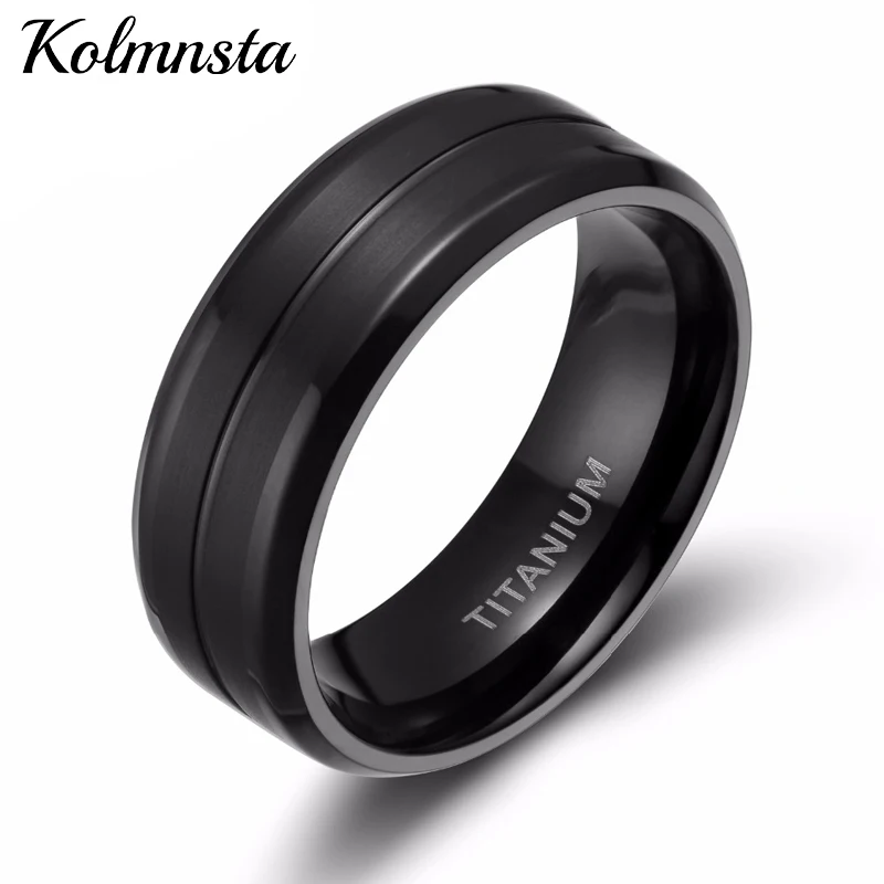 

Kolmnsta Man Black Ring Finger 8mm Cool Brushed Titanium Wedding Rings Engagement Band Male Jewelry Bagues Anelli anillo hombre