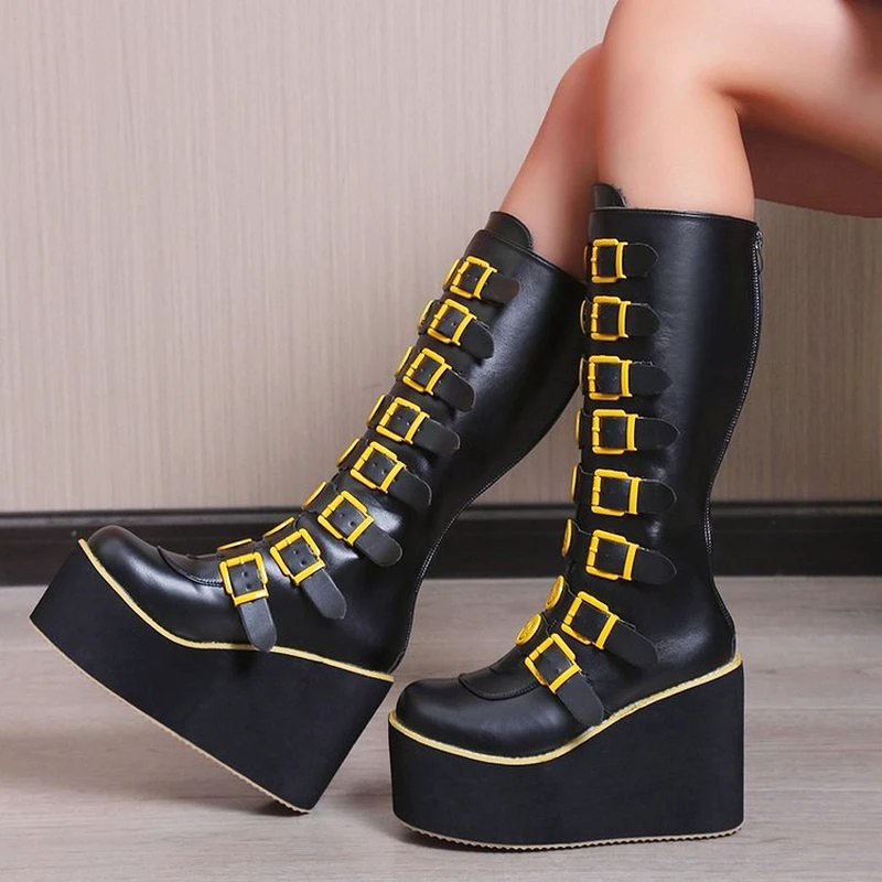 

Women's Cosplay High Boots Winter Long Tube Leather Knight Boot Punk Gothic Classic Black High Heel Shoes Knee-High Size 35-43