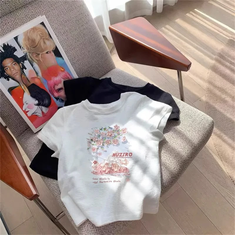 

Flower Print Design Sense High Street Chic Tees 2023 Summer O Neck Cotton Loose Tops Y2k Clothes Streetwear Sweet Women T-shirts