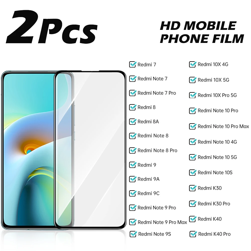

2PCS Protective Glass For Xiaomi Redmi 7 8 8A 9 9A 9C Tempered Glass Note 9S 10 Pro Max K30 K40 10X 10S 4G 5G Screen Protector