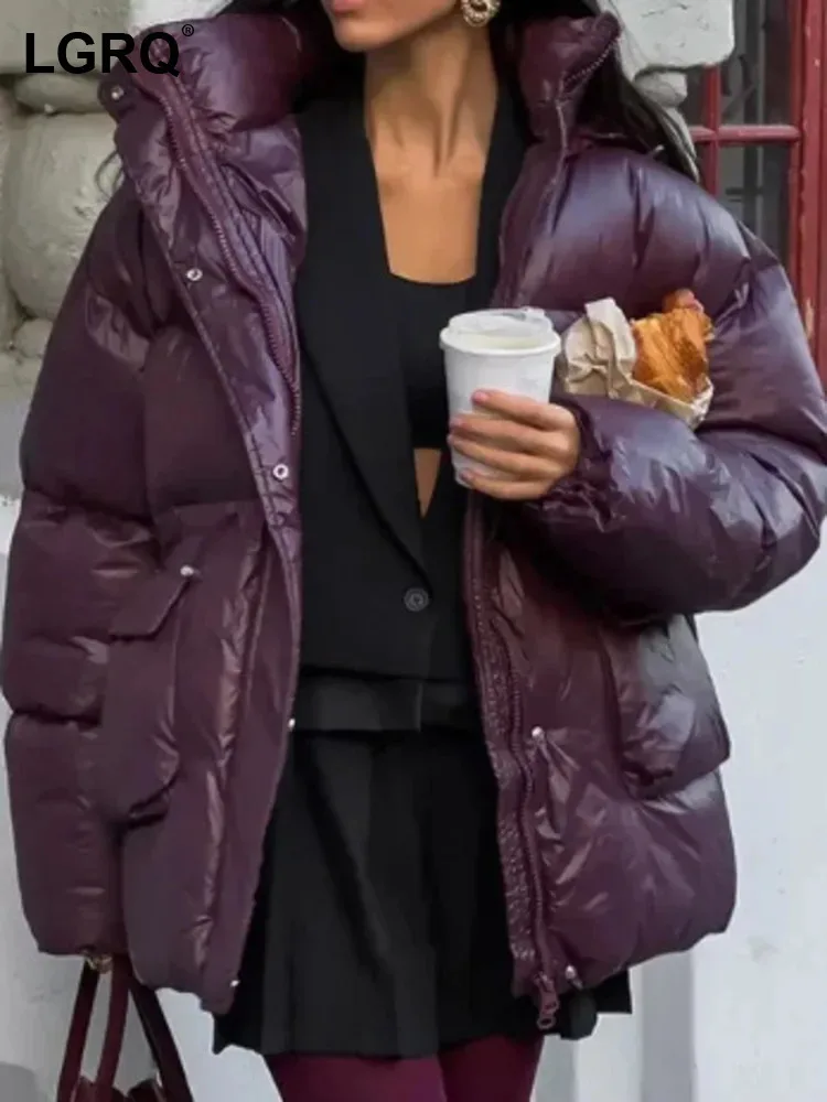 LGRQ 2024 новинка зимы-осень толщина винно-красного цвета хлопковое стеганое пальто