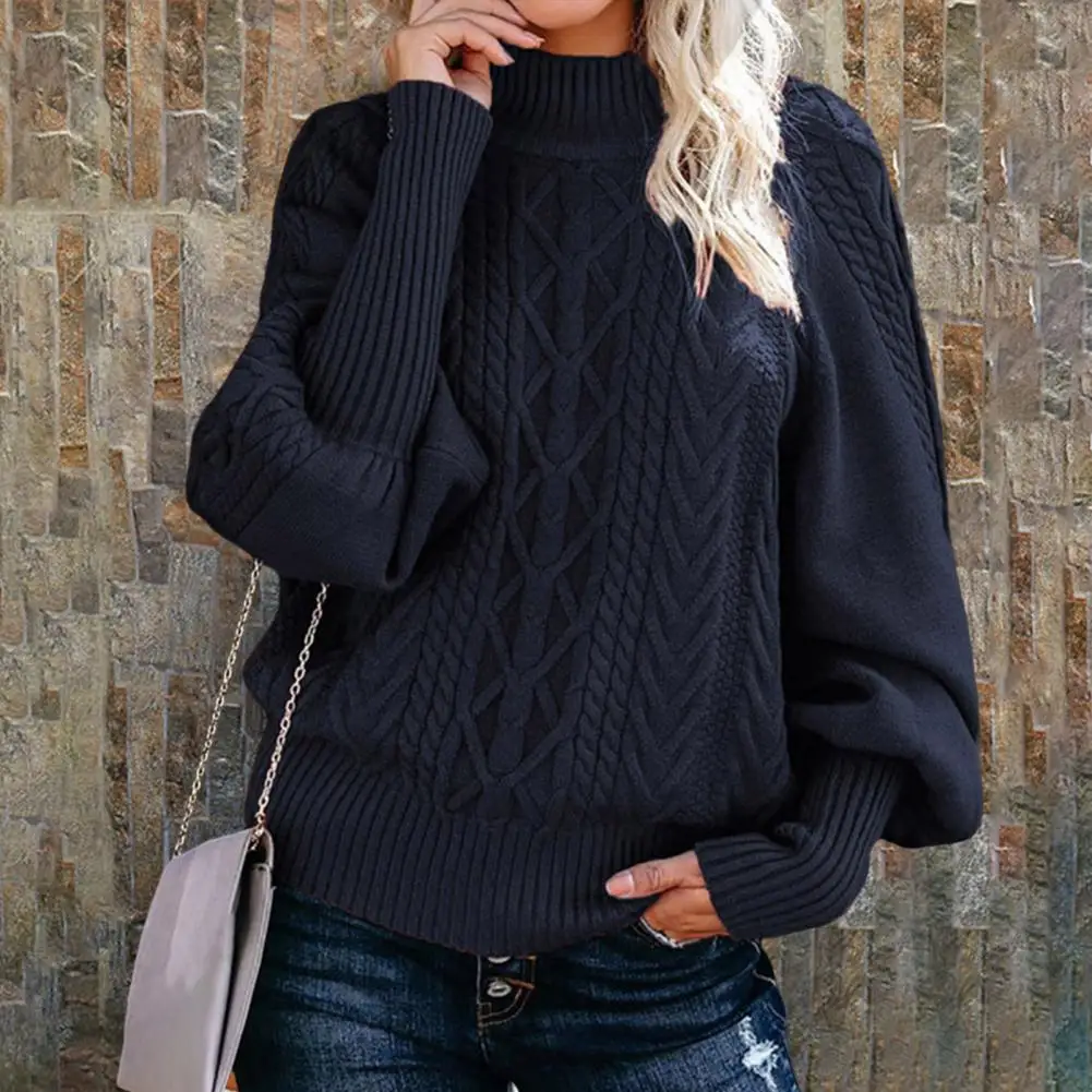 

Chic Winter Sweater Skin-Touch Knitwear Jumper Lantern Long Sleeves Coldproof Lady Oversized Warm Knitted Sweater