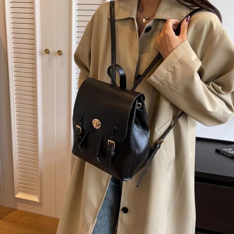 Contrast Color Patchwork Backpacks Simple Retro Casual Shoulder Bag Women Fashion Commuting Backpack Versatile Handbag Satchel