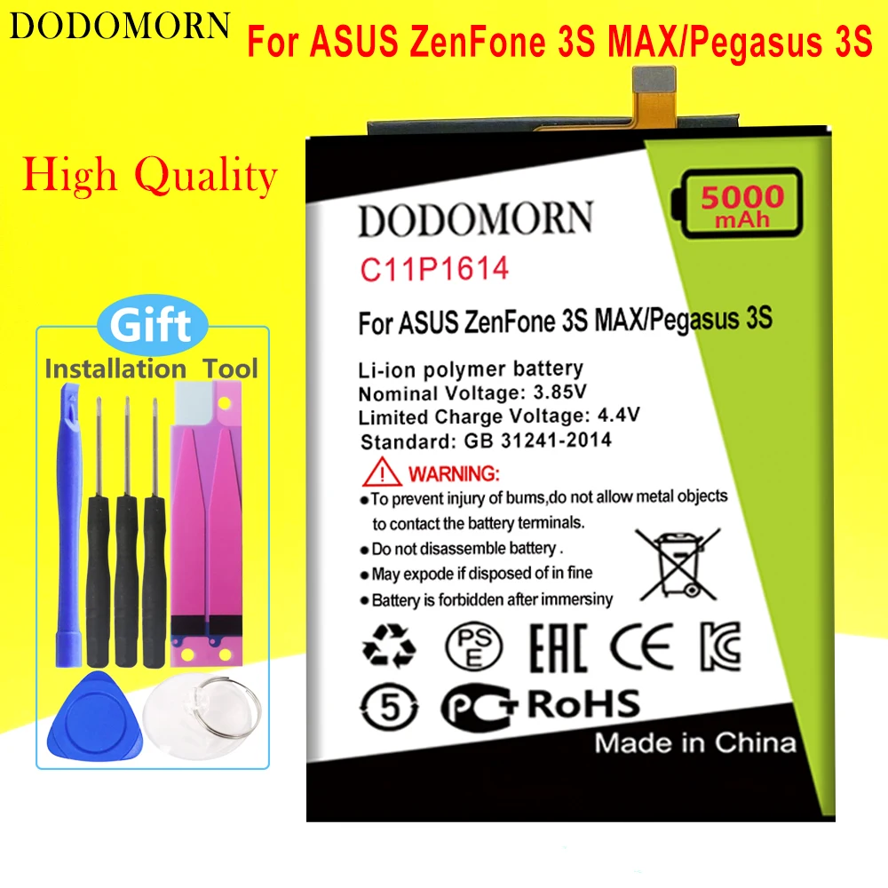 

Аккумулятор DODOMORN C11P1614 для ASUS ZenFone 3S MAX, двойная SIM-карта, TD-LTE ZenFone Pegasus 3S ZC521TL, высокое качество + номер для отслеживания