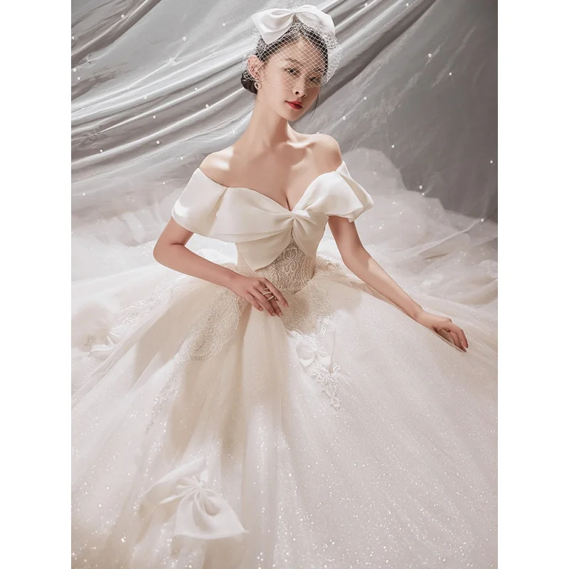 

Свадебное платье с открытыми плечами, элегантное платье принцессы со шлейфом и звездным небом