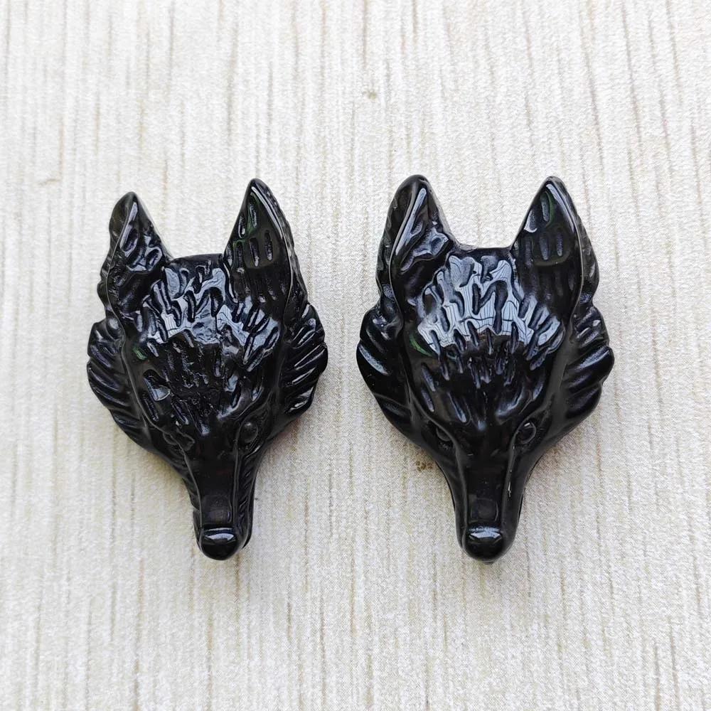 Хорошее качество натуральный обсидиан черный резной лиса подвески для