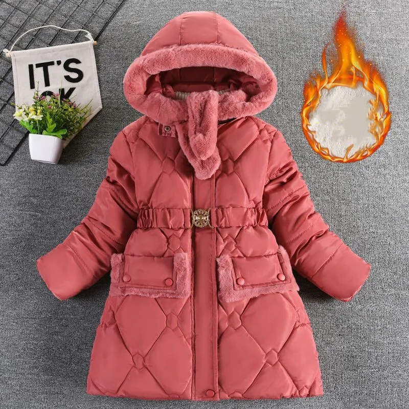 Children's Coat Girls Winter Fashion Fur Collar Jacket For Teenage Girls Warm Hooded Cotton Thick Padded Coat Kids Clothing images - 6