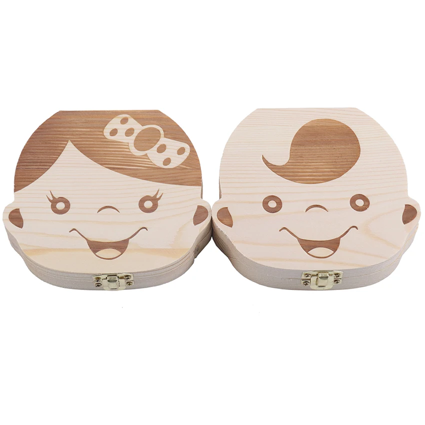 

Language English Baby Wood Tooth Box Organizer Milk Teeth Storage Collect Teeth Umbilical Save Souvenirs Gifts Baby Tooth Box