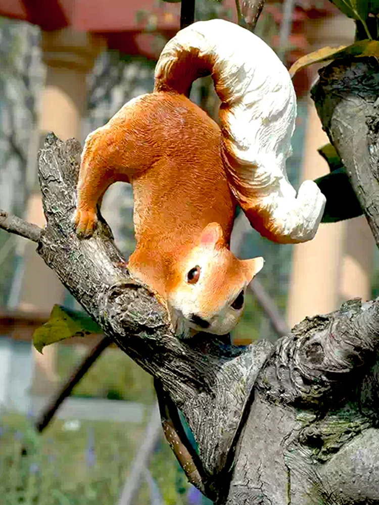 

Simulation Squirrel Ornament Garden Courtyard Resin Sculpture Outdoor Branch Small Animal Pendant Home Landscape Decoration