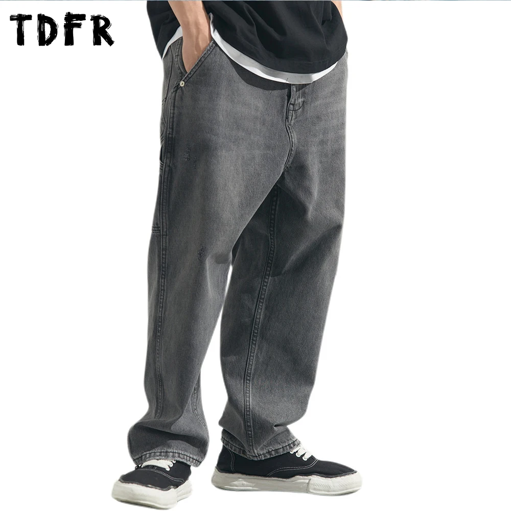 

Washed Distressed Jeans Mens Streetwear Casual Pants Ripped Hole Loose Wide Leg Trousers Men