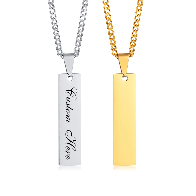 

Free Custom Engrave ID Bar Necklace for Women, Waterproof Stainless Steel Metal Vertical Geometric Tag Pendant Gift Jewelry