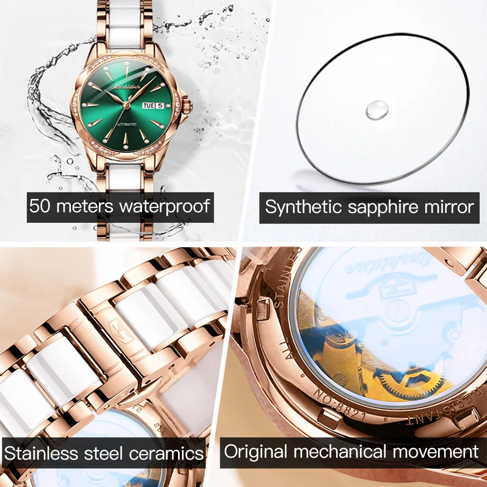 JSDUN Luxury Brand Women Mechanical Watch Waterproof Stainless Steel Date Simple Fashion Ladies Wristwatch Relojes Para Mujer enlarge