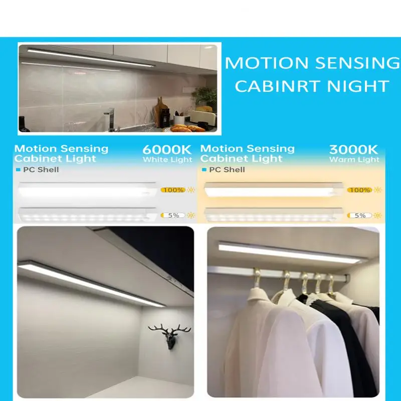 

LED Night Light USB Recharging Cabinet Lamp Motion Sensor Light Wireless Magnetic LED Light Kitchen Closet Wardrobe Lighting