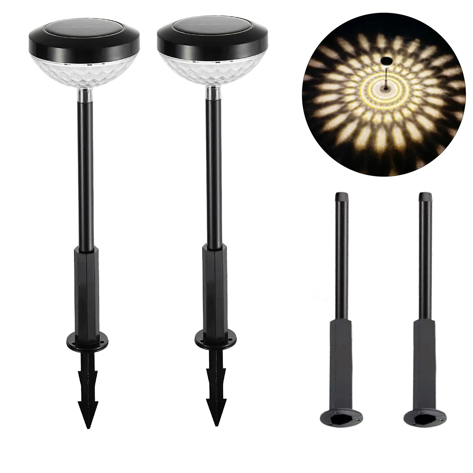 

2pcs/pack Outdoor 2 Adjustable Modes Garden Light Landscape Projection Solar Powered Lawn Ground Stake Yard Shine Pathway