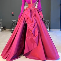chic designs a line long floor length satin skirts fashion side high slit party skirt prom gowns puffy ruffled edge skirts rock