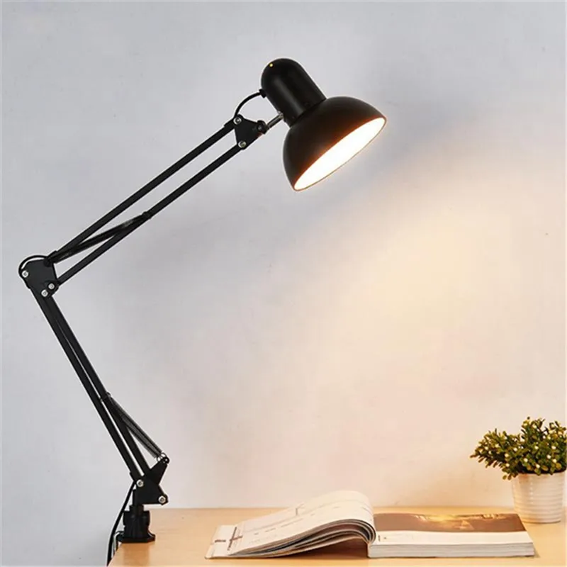 

Лампа E27/E26 настольная, черная настольная лампа, домашняя Гибкая лампа с поворотным рычагом и зажимом, светодиодные лампы для офиса, студии, вилка EU/US