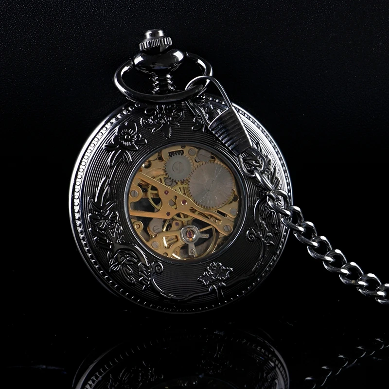 Fashion Steampunk Black Flying Dragon Embossed Mechanical Pocket Watch Vintage Bracelet Waist Chain Accessories Gentleman Watch