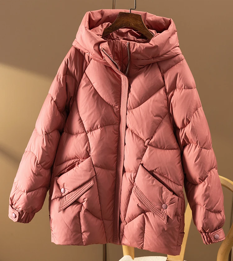 90% White Duck Down  Autumn/Winter  Jacket Women  Abrigo Mujer  Korean  Zipper  Pockets Hooded Casacos De Inverno Feminino