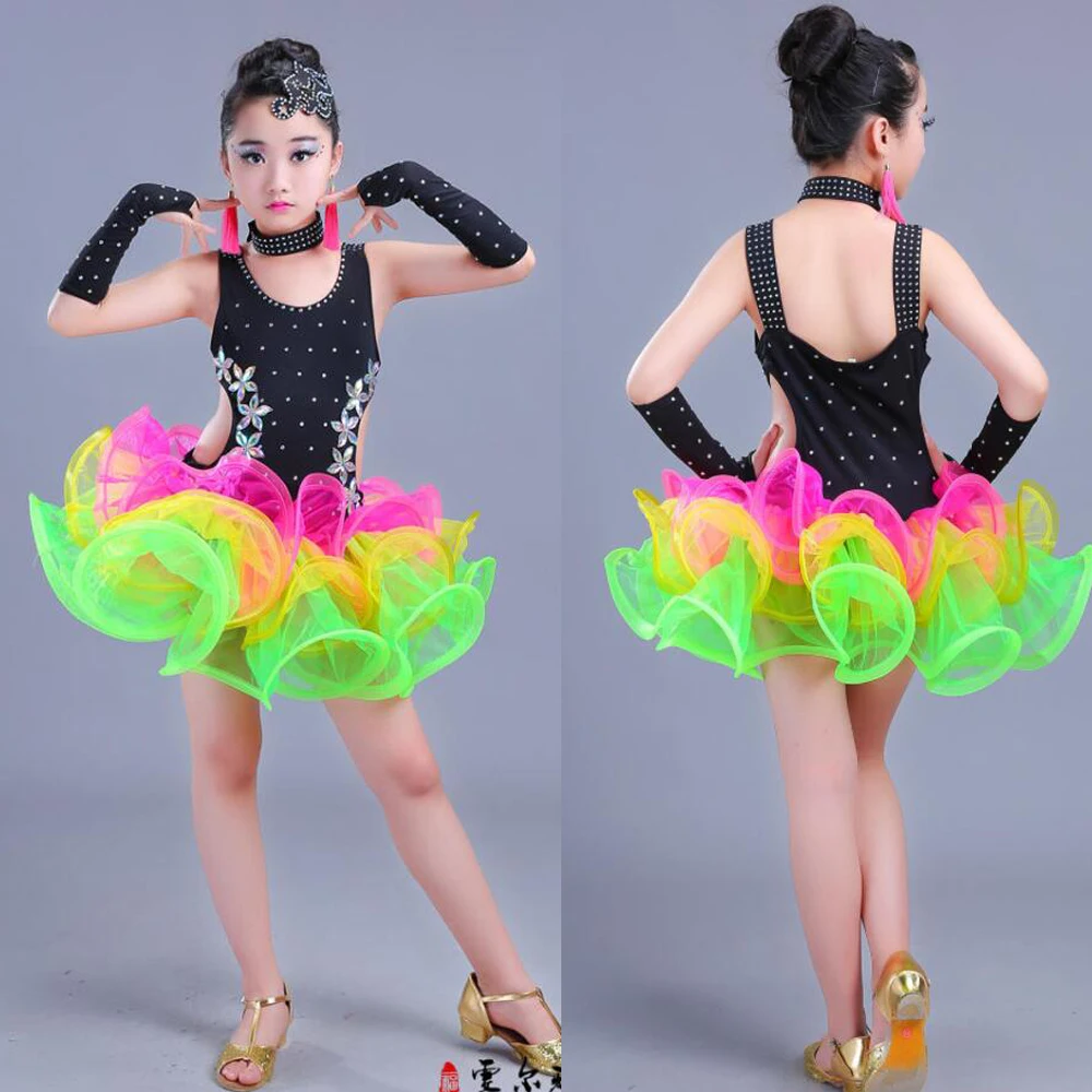 

Children Jazz Latin Dance wear Costumes Girls Sequined Ballroom Dancing dress Kids Performance salsa Latin dance Outfits