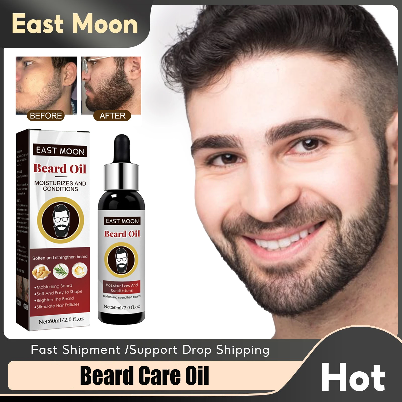 

Beard Growth Oil For Men Nourishing Care Improve Frizz Thinning Thicker Beard Growth Enhancer Maintenance Prevent Hair Loss 60ml