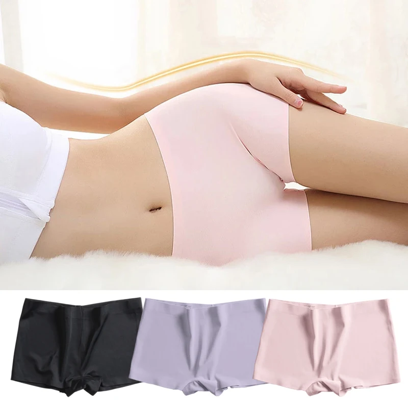 

Sexy High Waist Ice Silk Seamless Panties Ladies One Piece Summer Dress Safety Pants Boxer Pants Anti-Lighting Boxers