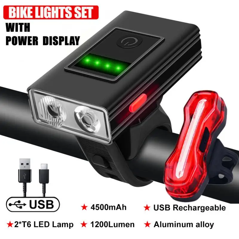 

2 T6 Bicycle Light 1200LM USB Rechargeable Power Display LED Bike Front Lamp Flashlight MTB Mountain Road Cycling Equipment