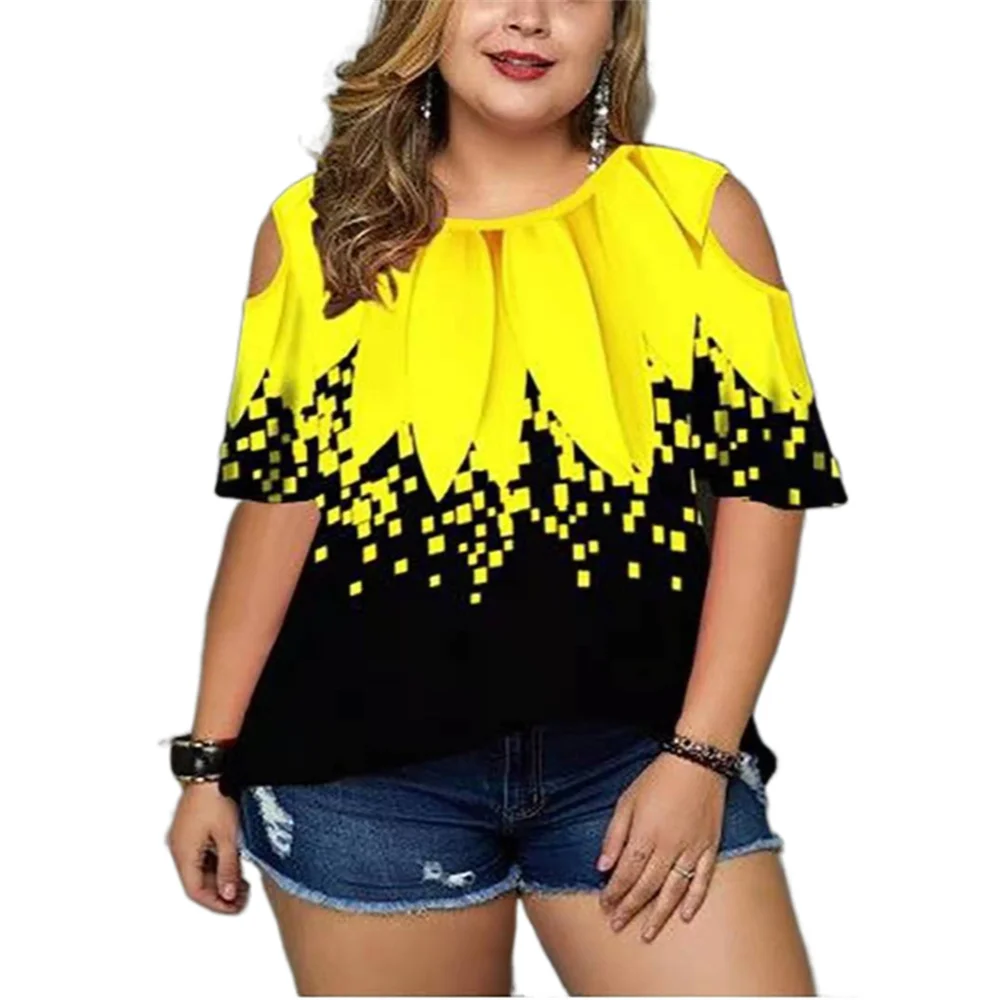 

5XL Oversized crewneck print off-the-shoulder short-sleeved T-sleeve top