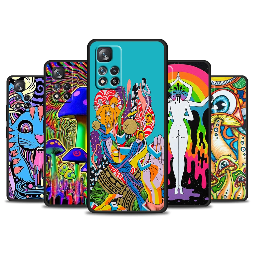 

Colourful Psychedelic Trippy Art For Redmi 10 9 9C 9A 8 8A 7 7A 6 6A 5 5A 4X 4G 5G Prime Pro Plus Silicone Soft Black Phone Case
