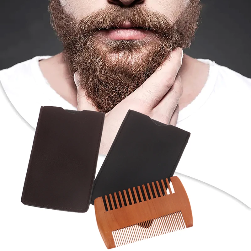 

Natural Wood Hair Brush Beard Comb with Leather Case Anti-Static Mustache Pocket Comb Brushing Hair Care Tools for Men Gift