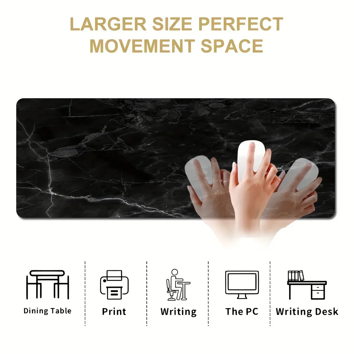 Черный серый мраморный узор большой коврик для мыши геймерская компьютерная