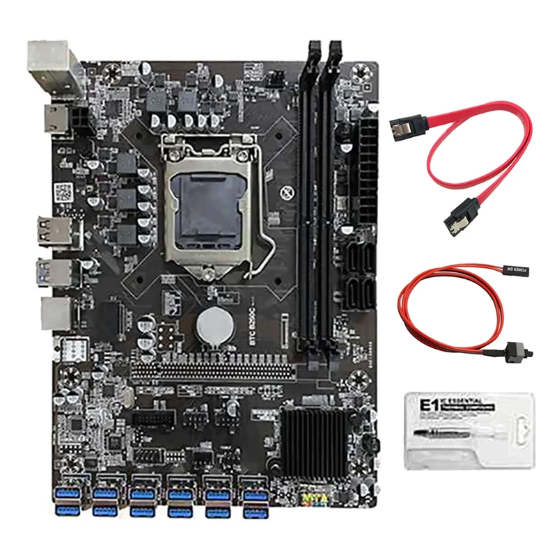 

B250C Mining Motherboard With Thermal Grease+Switch Cable+SATA Cable 12 USB3.0 To PCIE Slot LGA1151 DDR4 RAM For Bitcoin