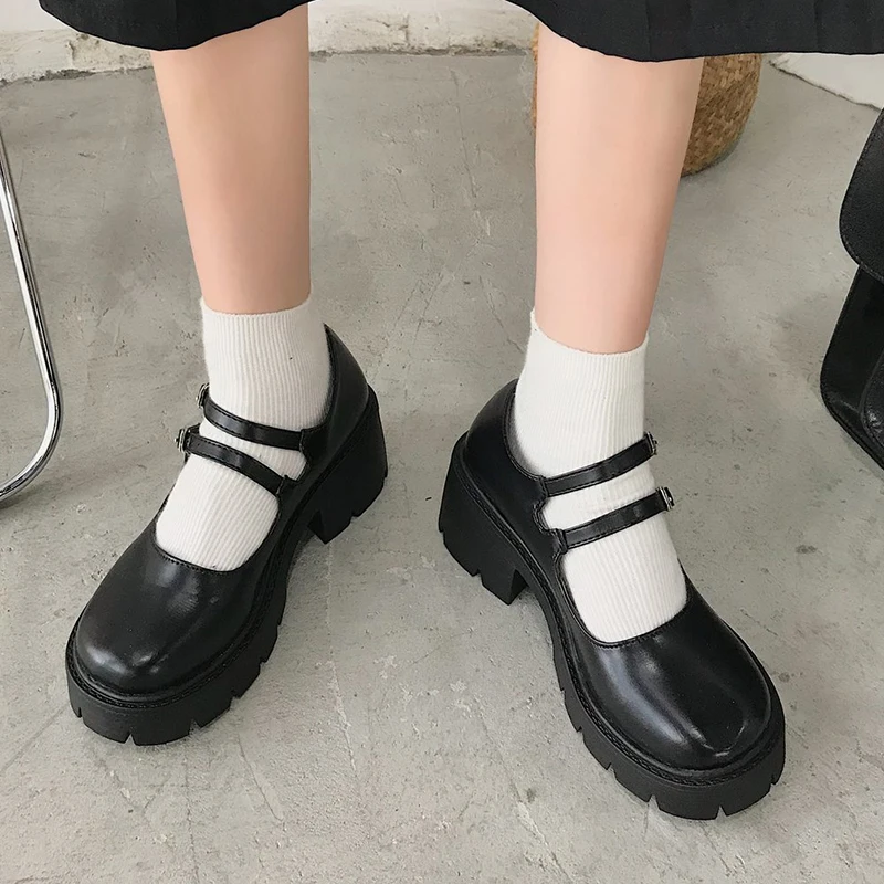 Spring Platform Leather Shoes Women Flats Casual Oxford Loafers Thick Bottom Ladies Wedge Lolita Shoes Mary Jane Women Moccasins